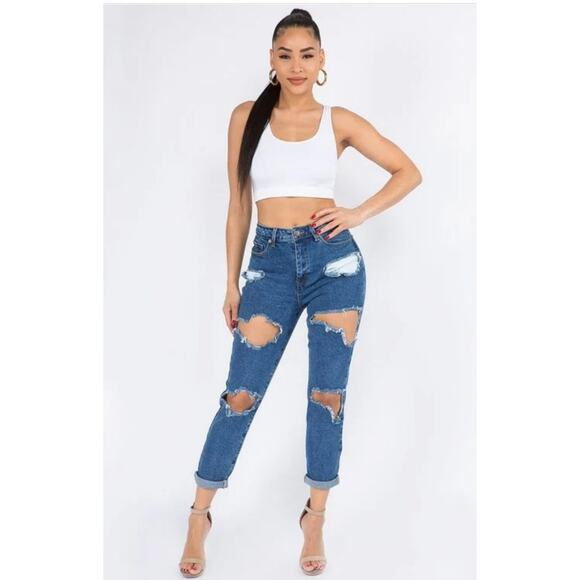 American Bazi Denim - American Bazi High Rise Distressed High Rise Mom Jeans Size 7